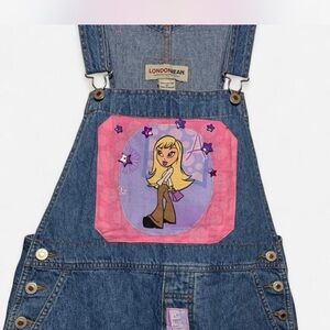 LONDONJEAN Blue Denim Overalls with Pink and Purple Patch